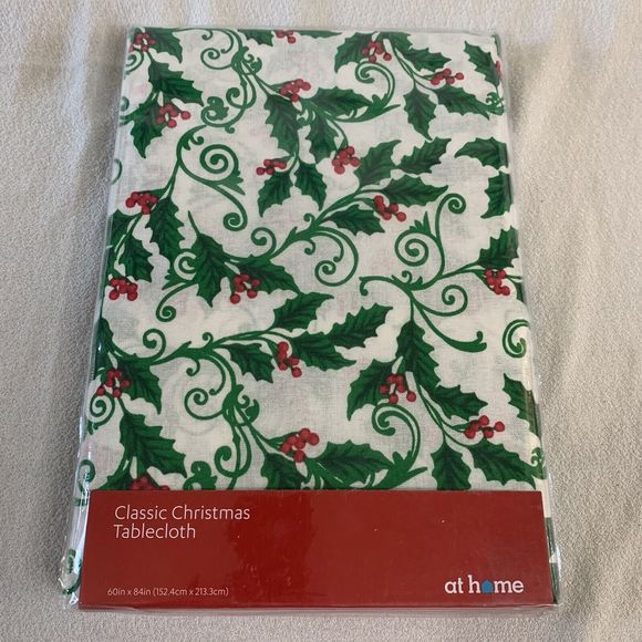 Christmas Tablecloth Holly Berry Green Red Fiesta Party Rectangular Dinner 60x84 - Picture 6 of 7